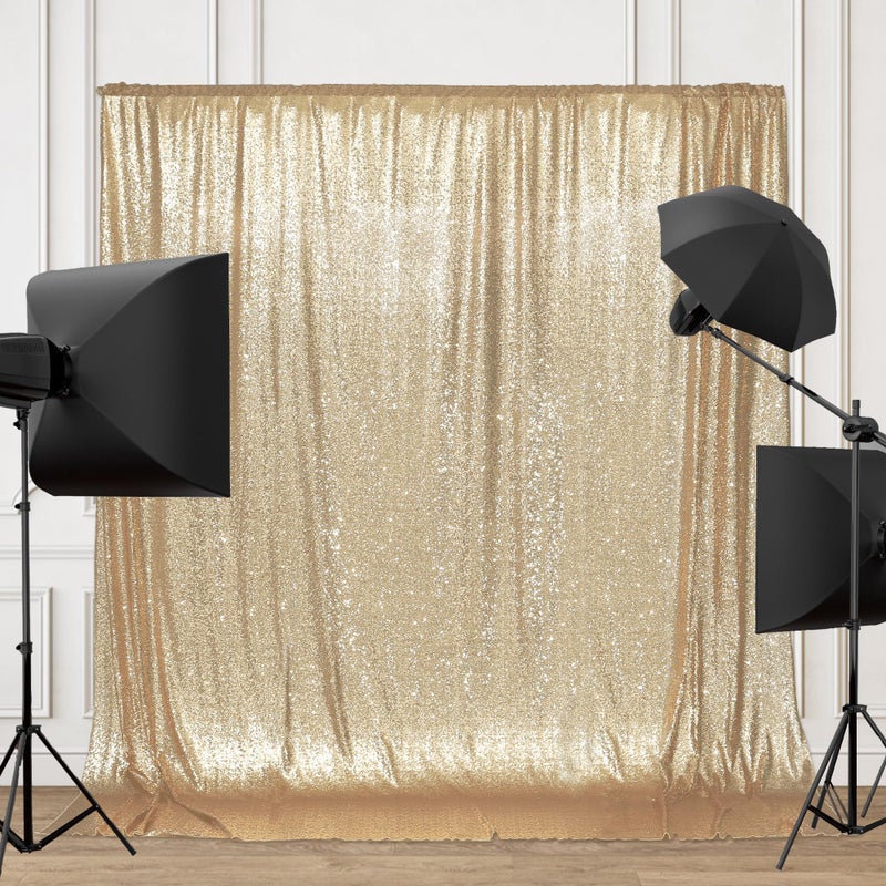 PartyDelight Light Gold Sequin Backdrop 6x7ft - High Density 3mm Shimmer Sequin Background with 4-Inch Rod Pocket, Sparkly Photography Curtain for Wedding, Birthday, TikTok & Live Decor - Image 3